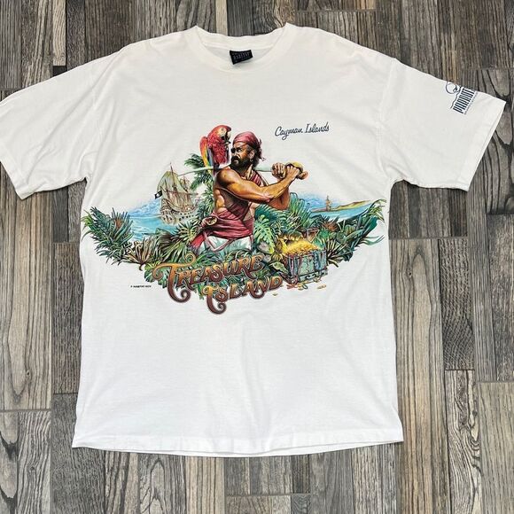 🔥 Vintage 1994 TREASURE ISLAND “Wraparound Graphics” Single Stitch Pirate Tee X - Picture 1 of 9